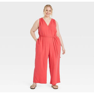 Universal Thread Jumpsuit Gauze V Neck Sleeveless Coral Size 1X